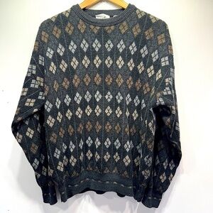 Gray Diamond Men’s Sweater Crewneck Wool Blend Giorgio di Firenze Made in Italy